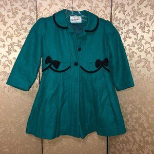 Rothschild Vintage Teal Blue Green Velvet Bows Coat Size 5